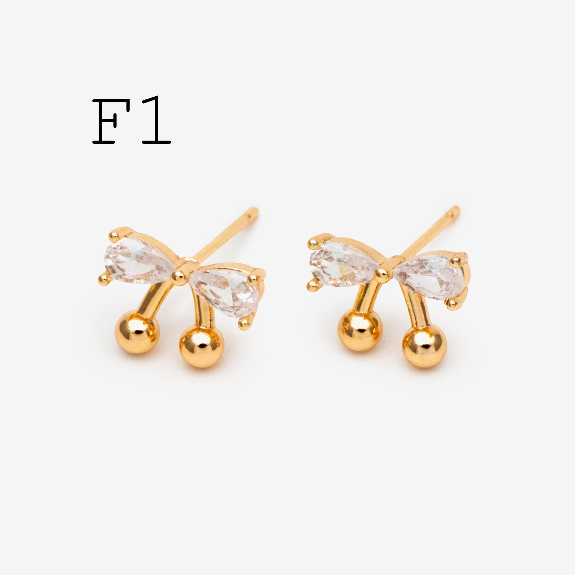 10pcs Tiny Bowknot Stud Earrings: 18K Gold Plated Brass (GB-4257)